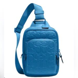 COACH TRACK PACK Men Unisex SIGNATURE LEATHER Blue Jay CH072 NWOT